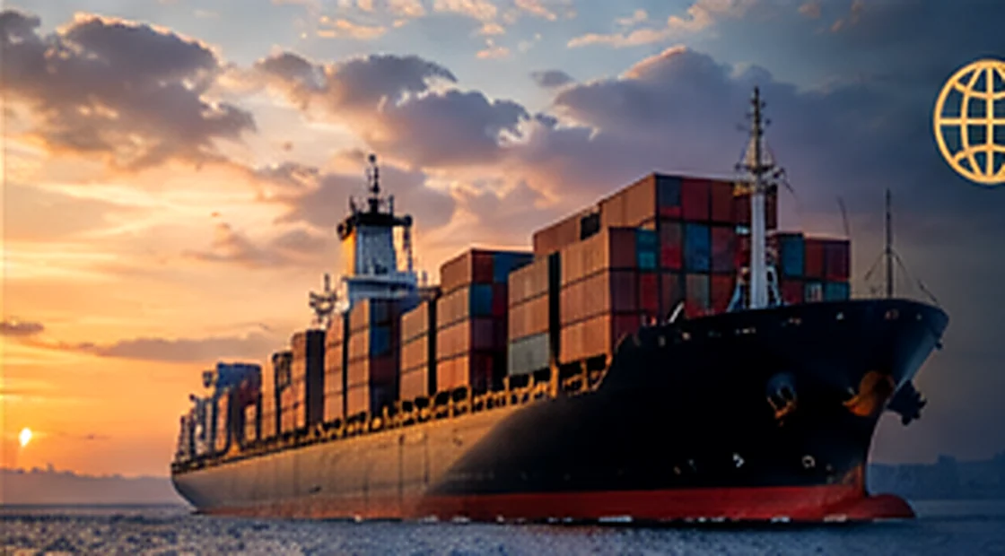 Buque de carga en puerto, imagen ilustrativa de exportación